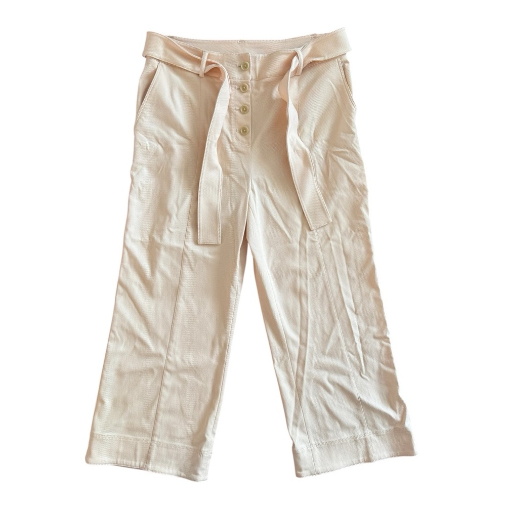 J. McLaughlin Size Medium Wide Leg Pants Tie Waist Cropped Tan Cream Lightweight